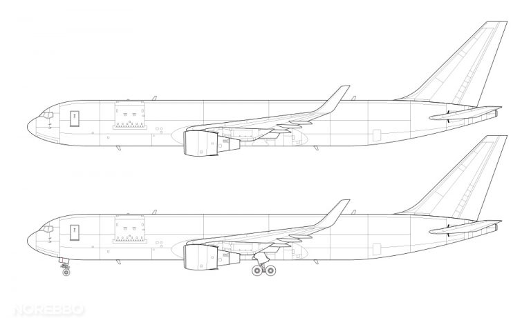 Boeing 767-300 blank illustration templates (including freighter ...