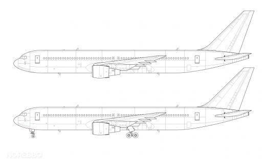 Boeing 767-300 blank illustration templates (including freighter ...