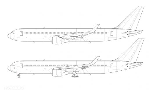 Boeing 767-300 blank illustration templates (including freighter ...