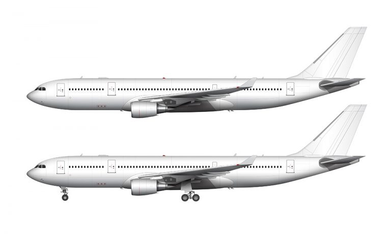 Airbus A330-200 blank illustration templates with GE engines – Norebbo