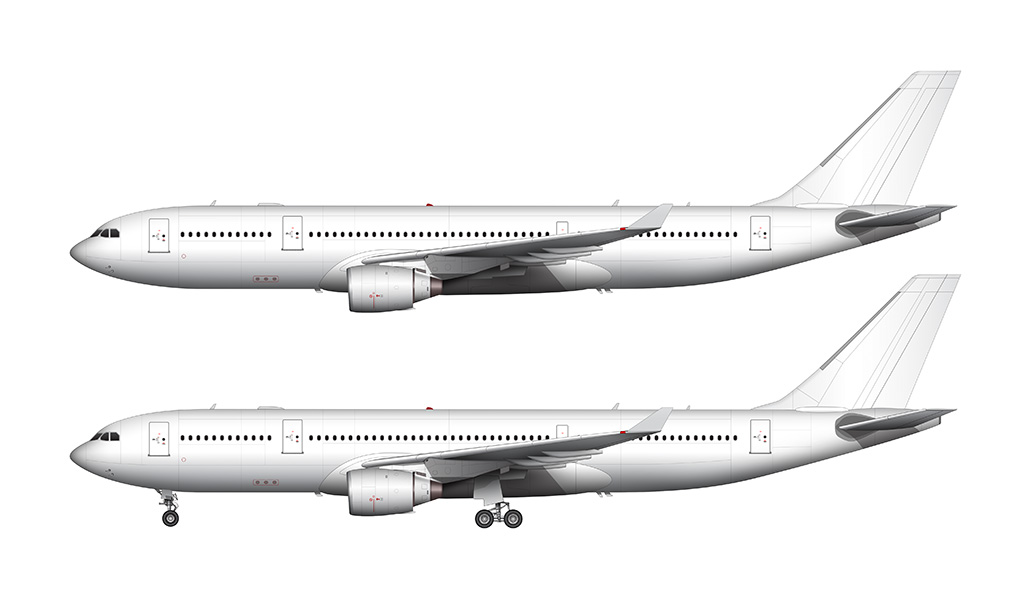 Airbus A330-200 blank illustration templates with Pratt & Whitney ...