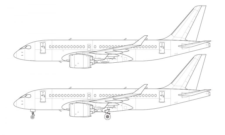 Bombardier CS100 (Airbus A220-100) blank illustration templates – Norebbo