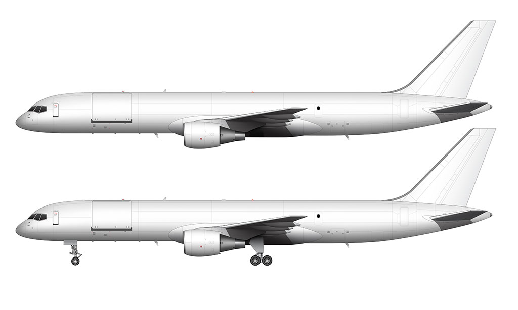 All white Boeing 757-200PF/PCF side view