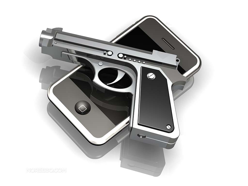 Hand gun sitting on top of an iPhone 3Gs